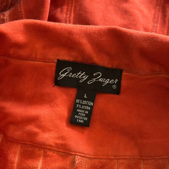 Gretty Zueger Jacket Cover Size Large Orange Button Front Embroidered Appliqué - Picture 6 of 11